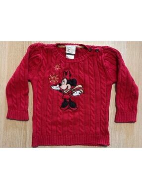Vintage Disney Store Red Cable Knit Minnie Mouse Christmas Sweater Size XS (4)